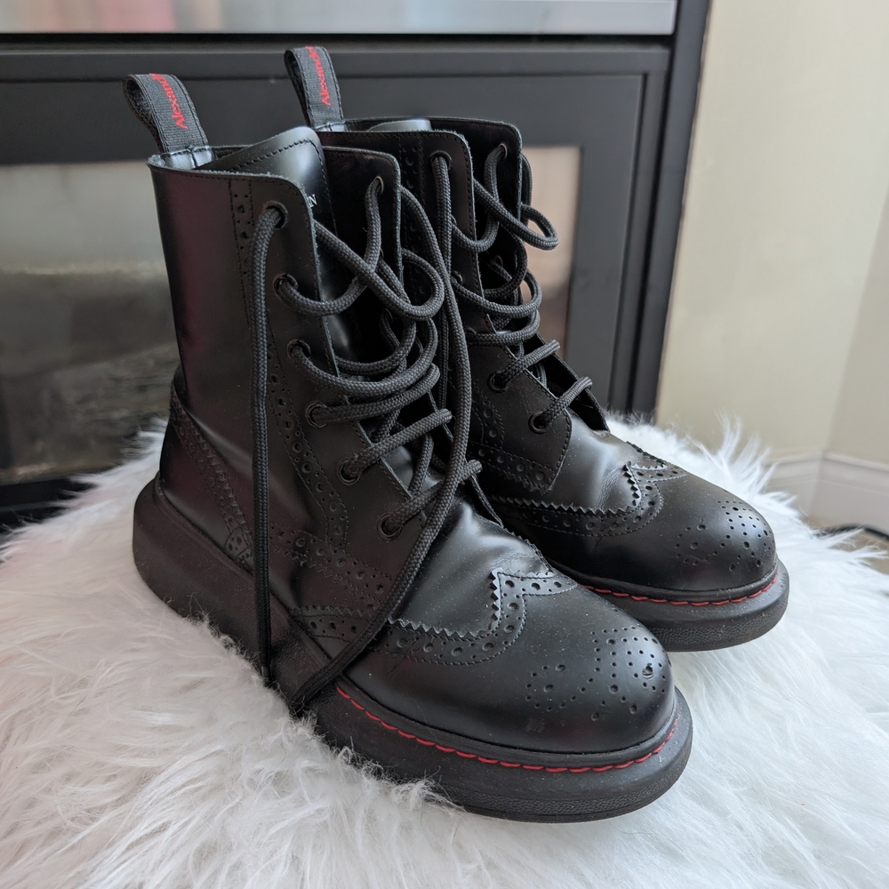 Alexander McQueen Black Leather Combat Boots